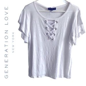 GENERATION LOVE Kiki Lace-Up Tiered Linen Top sz L
